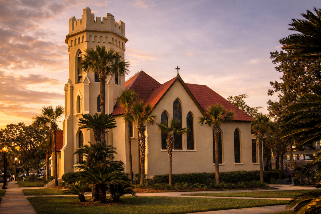 St. Peter's Episcopal Church in Fernandina Beach Florida on Amelia Island, a historic Gothic Revival church often seen on Fernandina Beach tours.