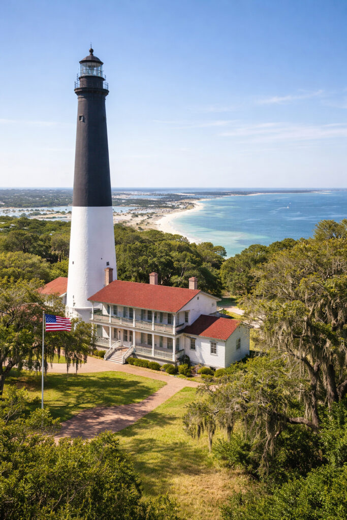 Pensacola Lighthouse and Maritime Museum overlooking Pensacola Bay on Florida’s Emerald Coast during Pensacola Tours