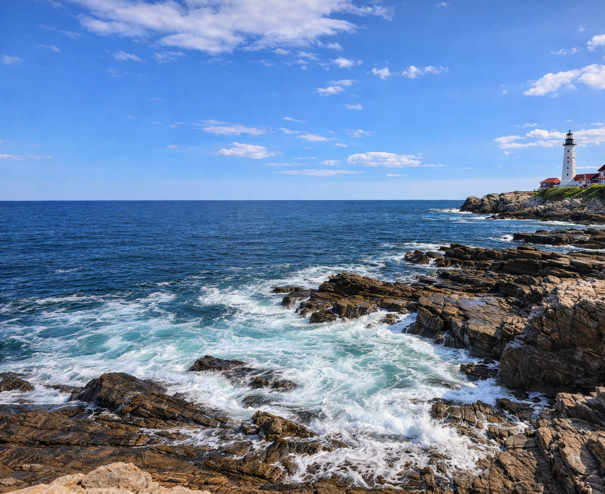 Portland Head Light on rocky shores in Maine - Portland, Maine tours