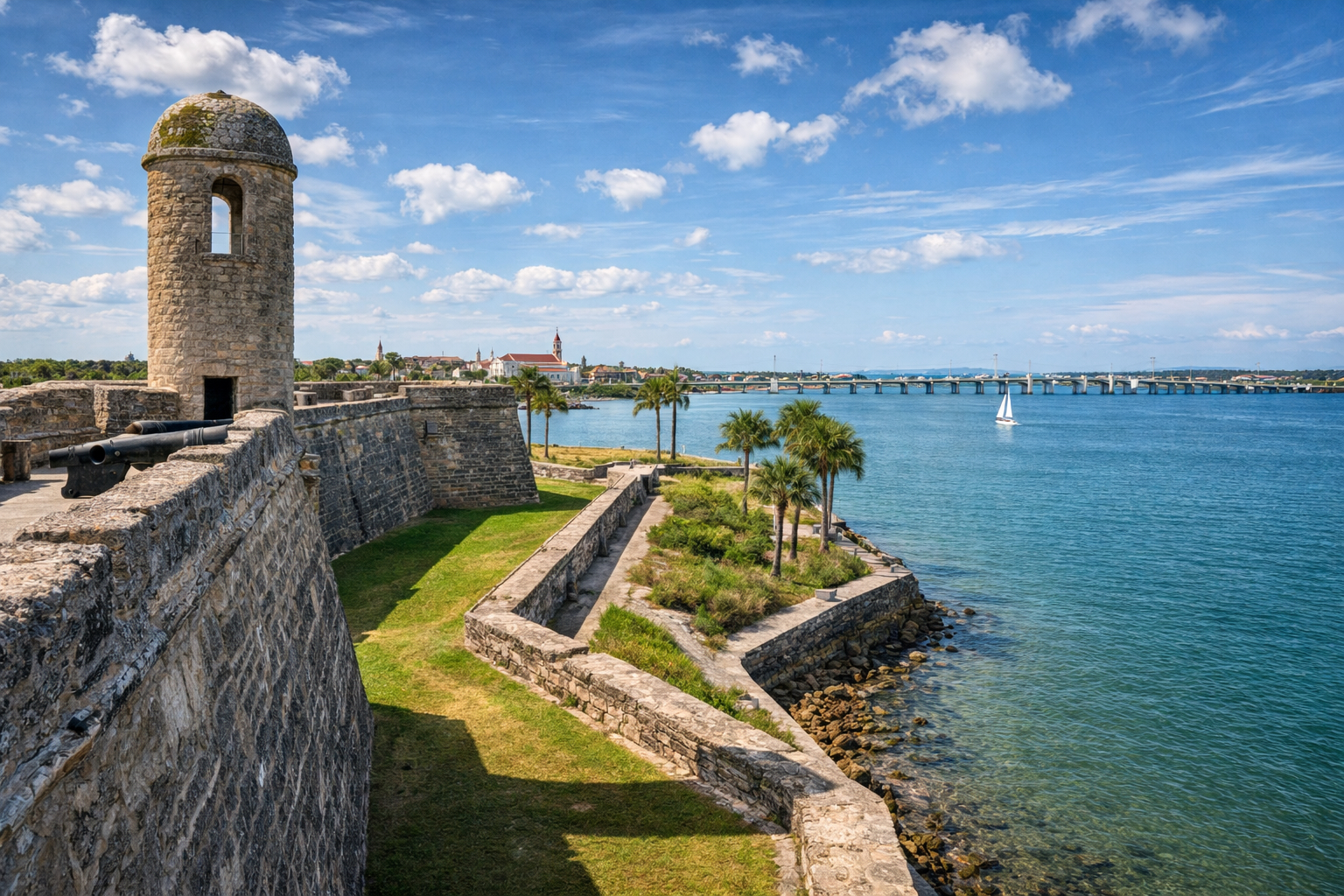 Castillo de San Marcos overlooking Matanzas Bay in historic St. Augustine, Florida.